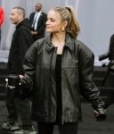 Joey King Fashion Show Black Leather Oversized Jacket