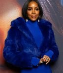 Kelly Rowland Mea Culpa Cropped Blue Fur Jacket