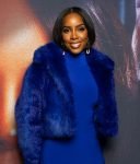 Kelly Rowland Mea Culpa Cropped Blue Fur Jacket.