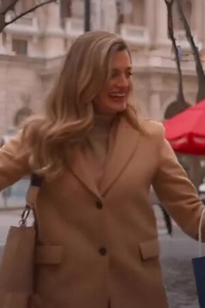 Lauren Elliott 2024 Movie Crimes Of Fashion Killer Clutch Brooke D’orsay Brown Long Coat.
