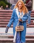 Lily Film It Ends With Us 2024 Blake Lively Blue Denim Shearling Coat.