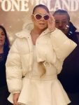 Mariah Carey White Cropped Down Puffer Jacket.