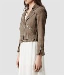 Ophelia Pryce The Royals Merritt Patterson Suede Leather Jacket
