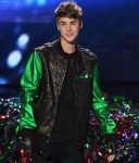 Singer Justin Bieber The X Factor Black & Green Leather Jacket