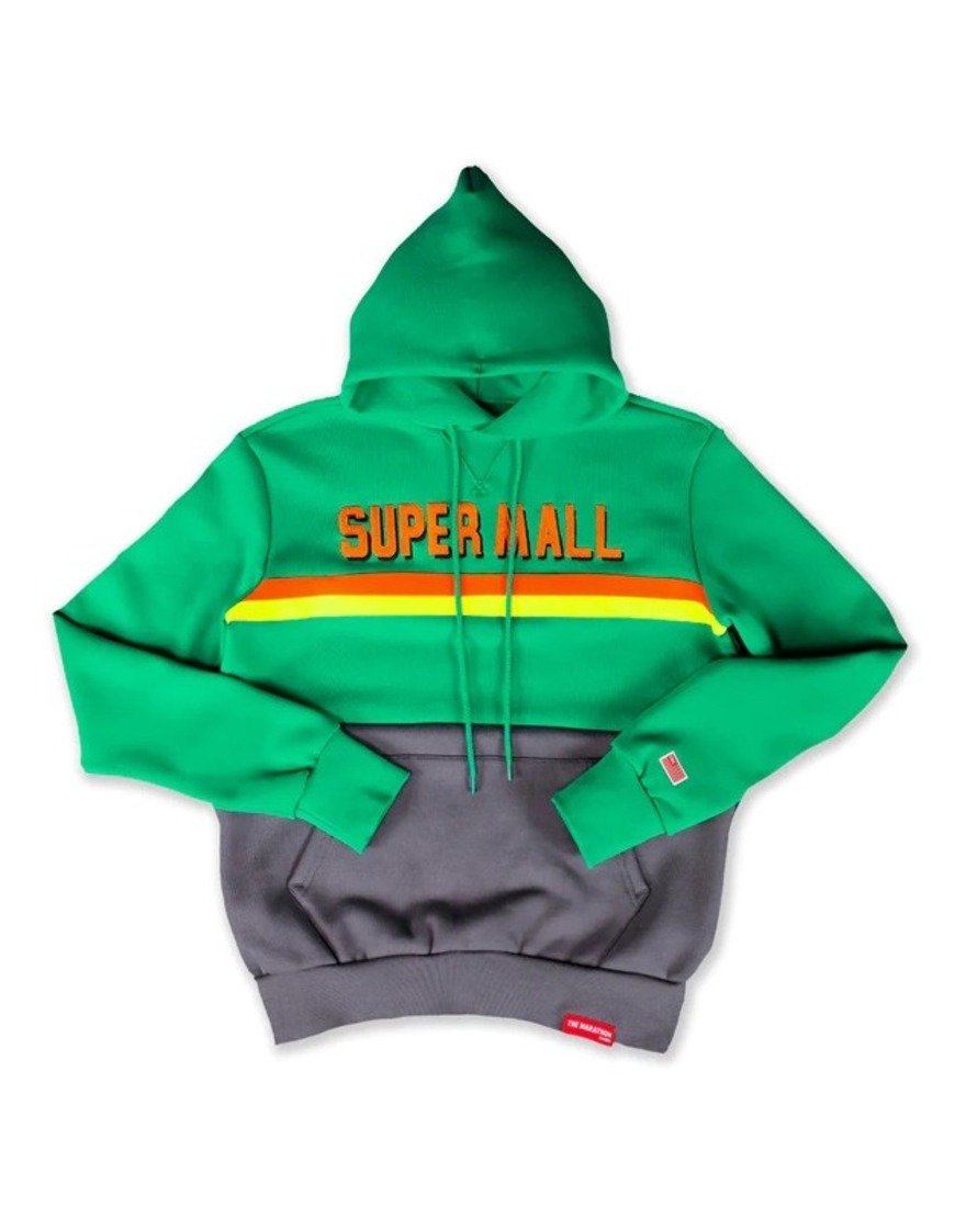 Super Mall Green And Grey Pullover Hoodie