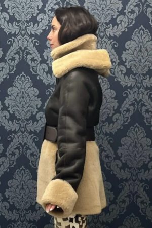 The Gentlemen 2024 Kaya Scodelario Belted Shearling Leather Coat