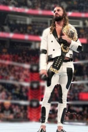 WWE Raw Seth Rollins White And Black Leather Suit