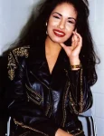90s Singer Selena Quintanilla Moto Biker Vegan Leather Black Motorcycle Jacket.