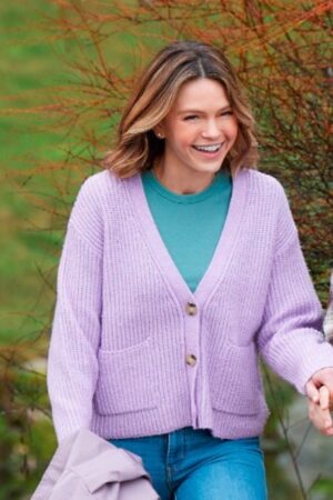 Amanda Film An Easter Bloom 2024 Aimee Teegarden Purple Cardigan