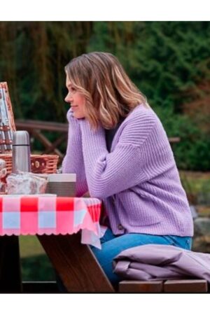 Amanda Film An Easter Bloom 2024 Aimee Teegarden Purple Cardigan.