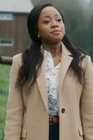 Amelia Scott Legend Of The Lost Locket Movie 2024 Natasha Burnett Beige Wool Long Coat.
