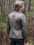 Angus MacGyver Lucas Till Distressed Silver Brown Leather Jacket.