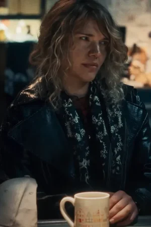 Beatrix Villains Incorporated 2024 Movie Mallory Everton Faux Leather Black Coat