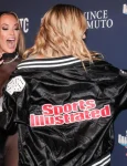 Brittany Mahomes Sports Illustrated Super Bowl Party 2024 Black Bomber Jacket.