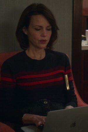 Grace Gordon Series The Girls On The Bus 2024 Carla Gugino Striped Button Accent Sweater