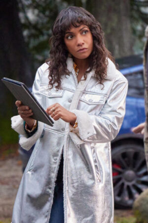 Hadley Crimetime Freefall Lyndie Greenwood Silver Leather Coat