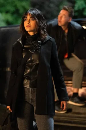 Joey Abigail Movie 2024 Melissa Barrera Black Wool Coat