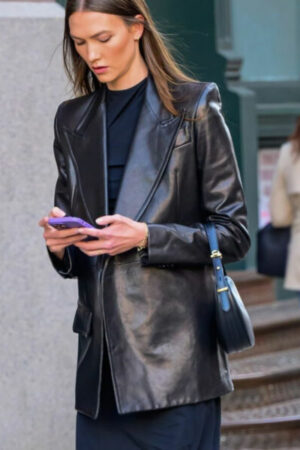 Karlie Kloss Subway Station Black Leather Blazer