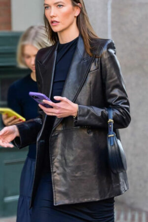 Karlie Kloss Subway Station Black Leather Blazer.