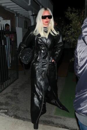 Lady Gaga Retrofete Fall 2024 Black Leather Trench Coat