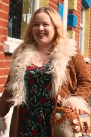Maggie Tv Series Big Mood 2024 Nicola Coughlan Brown Fur Collar Coat