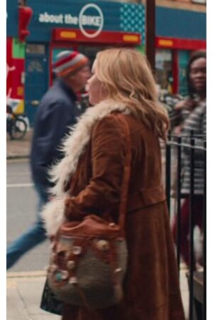 Maggie Tv Series Big Mood 2024 Nicola Coughlan Brown Fur Collar Coat.