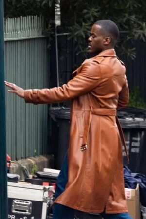 Ncuti Gatwa Tv Series Doctor Who 2024 15th Doctor Brown Leather Trench Coat.