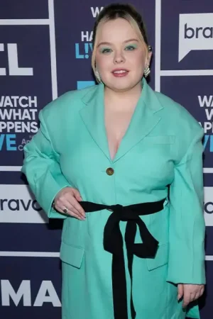 Nicola Coughlan Last Night New York Sea Green Coat.