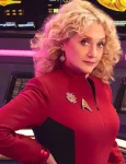 Pelia Carol Kane Star Trek Strange New Worlds Red Wool Jacket.