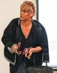 Rihanna Brooch-detail Black Tweed Jacket.
