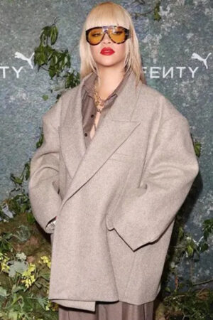 Rihanna Launch Party 2024 In Monochrome Oversized Coat