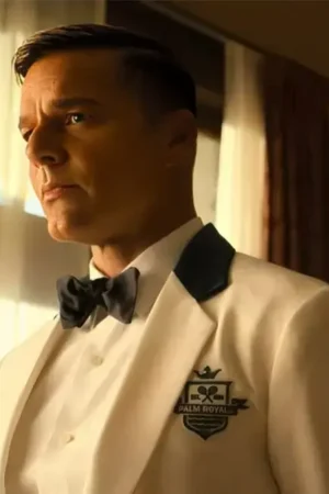 Robert Palm Royale Tv Series 2024 Ricky Martin Double Breasted Buttoned White Crop Blazer.