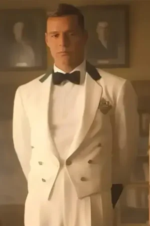 Robert Palm Royale Tv Series 2024 Ricky Martin Double Breasted Buttoned White Crop Blazer