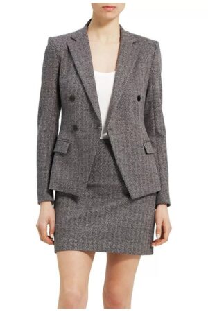 Sadie Mccarthy Series The Girls On The Bus 2024 Melissa Benoist Grey Herringbone Blazer.