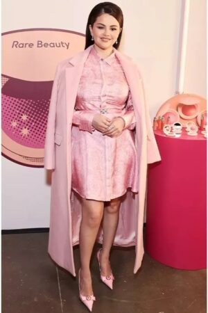 Selena Gomez Rare Beauty Event 2024 Staud Sanza Pink Coat