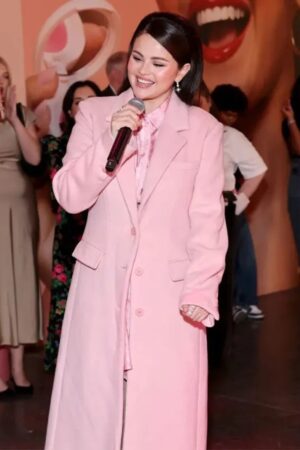 Selena Gomez Rare Beauty Event 2024 Staud Sanza Pink Coat.