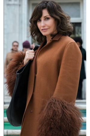 Vanessa Holmes Tv Series Elsbeth 2024 Gina Gershon Brown Shearling Cuffs Coat
