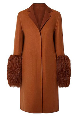 Vanessa Holmes Tv Series Elsbeth 2024 Gina Gershon Brown Shearling Cuffs Coat.