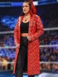 WWE Smackdown Bayley Python Print Red Faux Leather Trench Coat