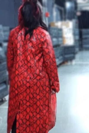 WWE Smackdown Bayley Python Print Red Faux Leather Trench Coat.
