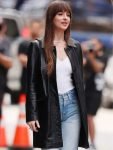 Dakota Johnson Movie Materialists 2024 Black Leather Coat