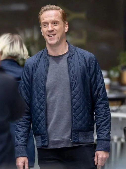 Damian Lewis Billions Blue Quilted Bomber Jacket