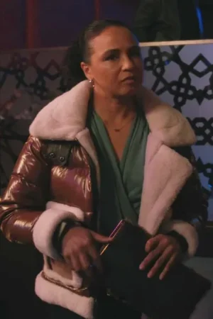 Elsbeth-2024-Carra-Patterson-Brown-Fur-Puffer-Jacket