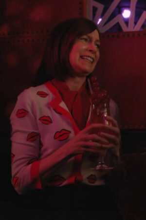 Elsbeth Tascioni Tv Series Elsbeth 2024 Carrie Preston Lips Printed Cardigan