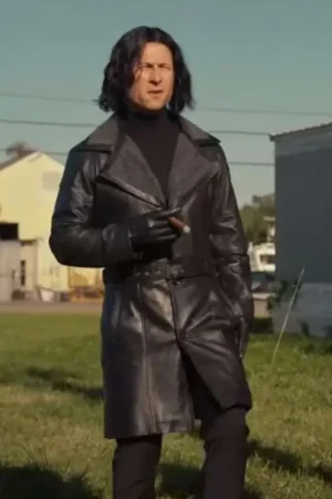 Glen Powell Hit Man 2024 Gary Johnson Shearling Black Leather Coat