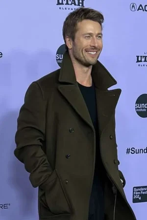 Glen Powell Hit Man 2024 Movie Premiere Gary Johnson Green Peacoat.