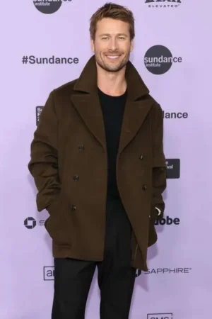 Glen Powell Hit Man 2024 Movie Premiere Gary Johnson Green Peacoat