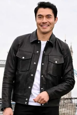 Henry Golding The Ministry Of Ungentlemanly Warfare 2024 Freddy Alvarez Black Leather Jacket.
