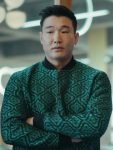 Joel Kim Booster Loot Season 2 Nicholas Metallic Jacquard Green Bomber Jacket