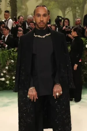 Lewis Hamilton Met Gala 2024 Black Floral Bullion Coat